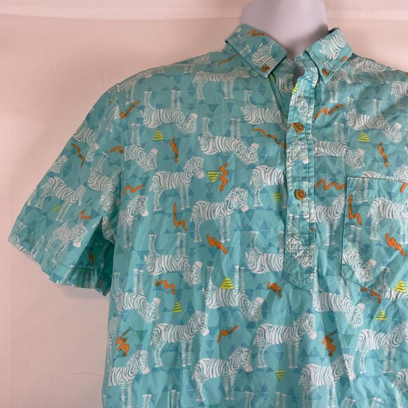 Chubbies Men's Shirt L Aqua White Orange Yellow Half Button Short Sleeve Zebra - Picture 2 of 10